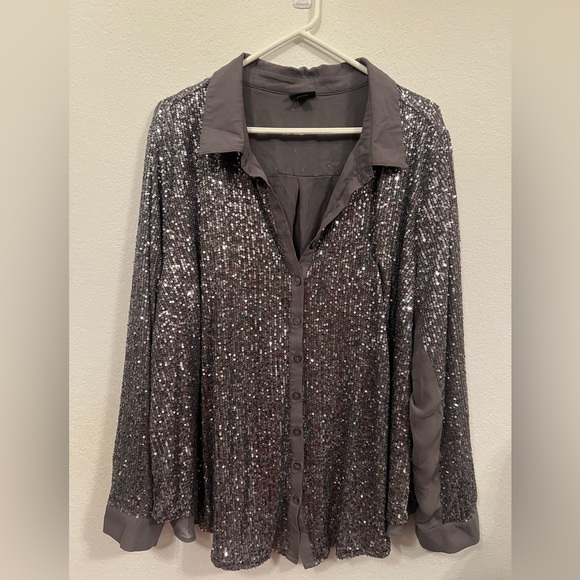 🦋Torrid Sequin Button-Front Long Sleeve Shirt - Picture 7 of 16